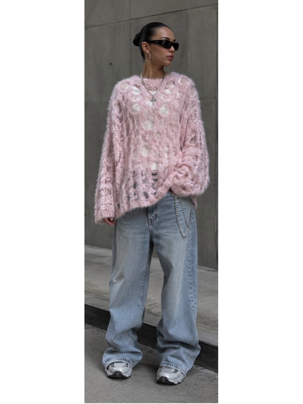 The Ragged Priest Pink Distressed Fuzzy Sweater Size L New Streetwear